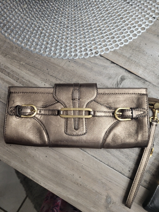 Jimmy Choo Handbags - Jimmy Choo Metallic Bronze Leather Wristlet Clutch